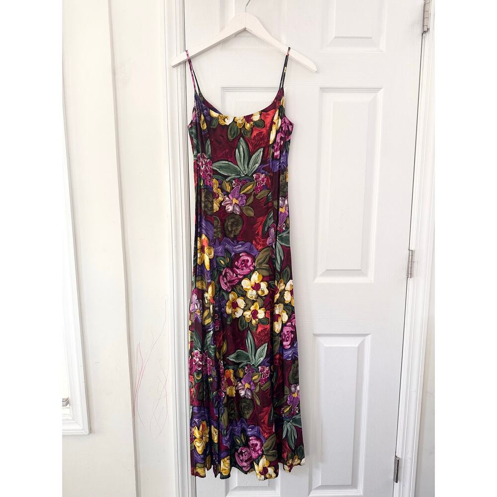 Dennis Goldsmith Vintage Multi Color Dark Floral Tropical Slinky Slip Dress 6
